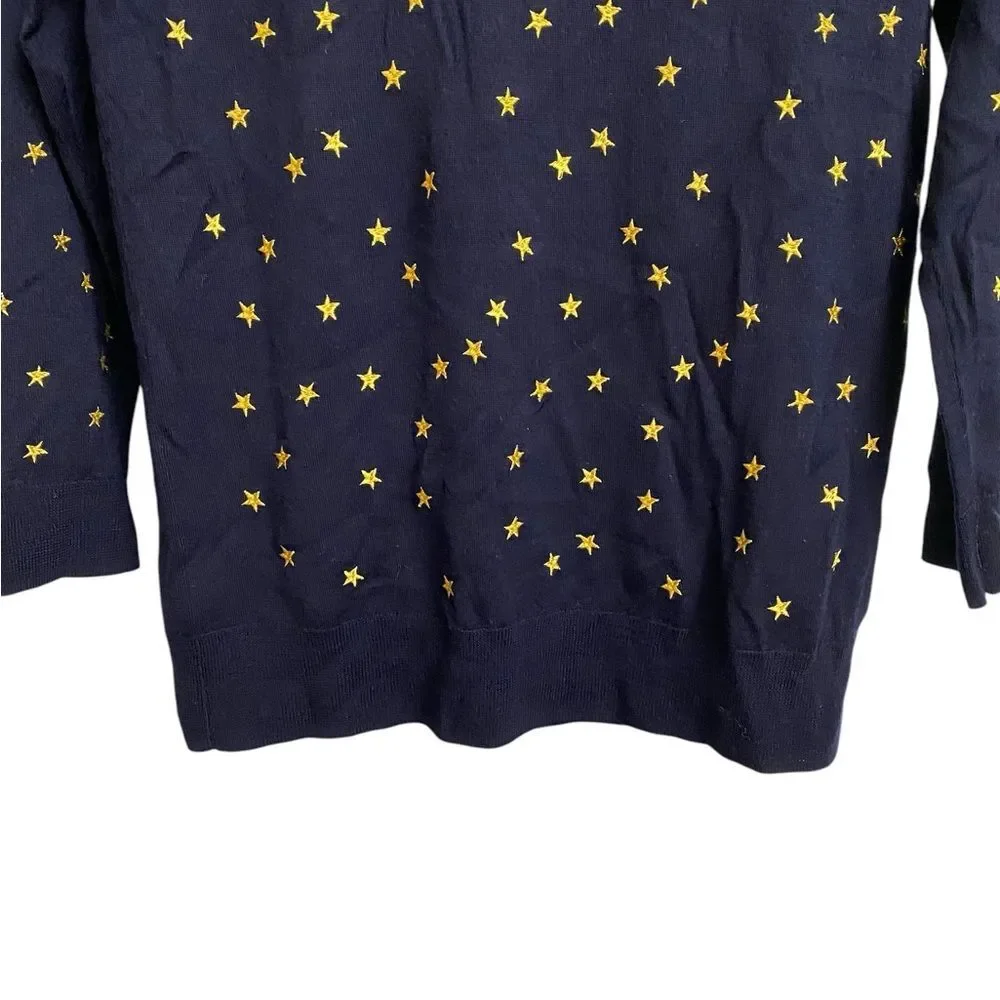 J. Crew Star Embroidered Merino Wool Sweater Women's S Navy Lightweight Preppy